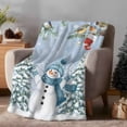 thumbnail image 2 of Blue Snowman Flannel Blanket for Bed,Travel and Camping, Winter Christmas Tree Birds Snowflake Stocks Super Soft Cozy Blanket for All Seasons 60"x80", 2 of 9