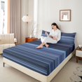 thumbnail image 3 of Castle Fairy Vintage Horizontal Stripe King Sheets 4pcs,Retro Thin Line Bedding,Indigo Periwinkle Navy,1 Flat Sheet, 1 Fitted Sheet and 2 Pillowcases, 3 of 7