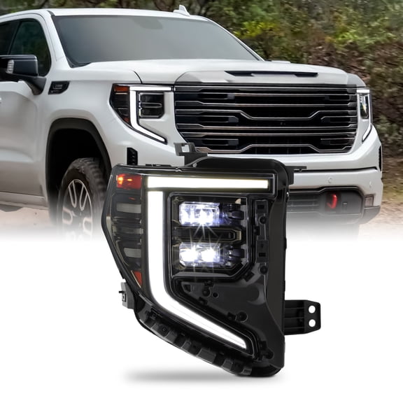 AKKON - Fit 2022 2023 2024 GMC Sierra 1500 22-24 AT4/ AT4x Full LED DRL Turning Signal (Black & Smoke Bezel) Projector Headlight OE Style Passenger Right