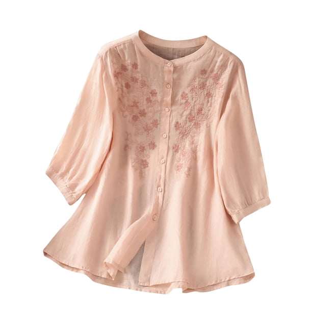 Camisas de Color Sólido para las Mujeres de Manga Larga Botón Abajo Cuello Casual Blusa Suave