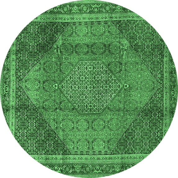 Ahgly Company Indoor Round Medallion Emerald Green Traditional Area Rugs, 8' Round