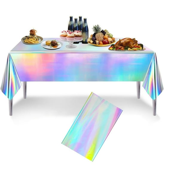 108x54In Shiny Birthday Party Table Cloths,Iridescence Tablecloth for Parties,Holographic Iridescent Table Cover for Birthday,Wedding Decorations