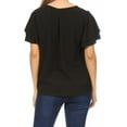 thumbnail image 3 of Women's Casual Solid Round Neck Blouse with Short Sleeves and Keyhole, 3 of 6