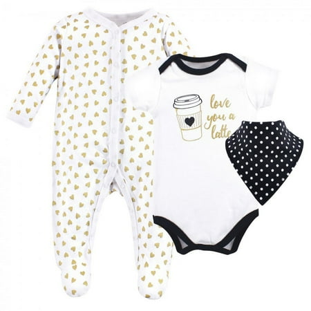 UPC: 0660168555790 | Hudson Baby Infant Girl Cotton Sleep and Play  Bodysuit and Bandana Bib Set  Latte  6-9 Months