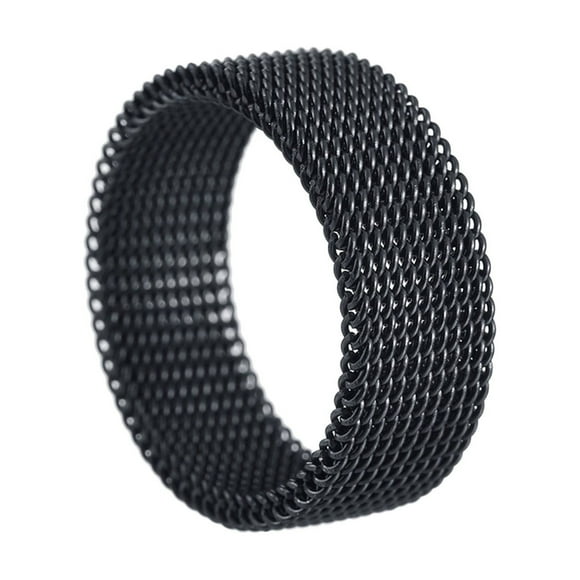 Anillos para mujer, regalos para mujer, joyería, tamaño estándar de EE. UU., anillo de deformación de malla tejida de acero de titanio de 8 mm, galvanoplastia al vacío, resistente a la decoloración.