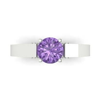 1.06 ct Round Cut Simulated Alexandrite Solitaire with Accents Engagement Ring for Women in 18K White Gold
