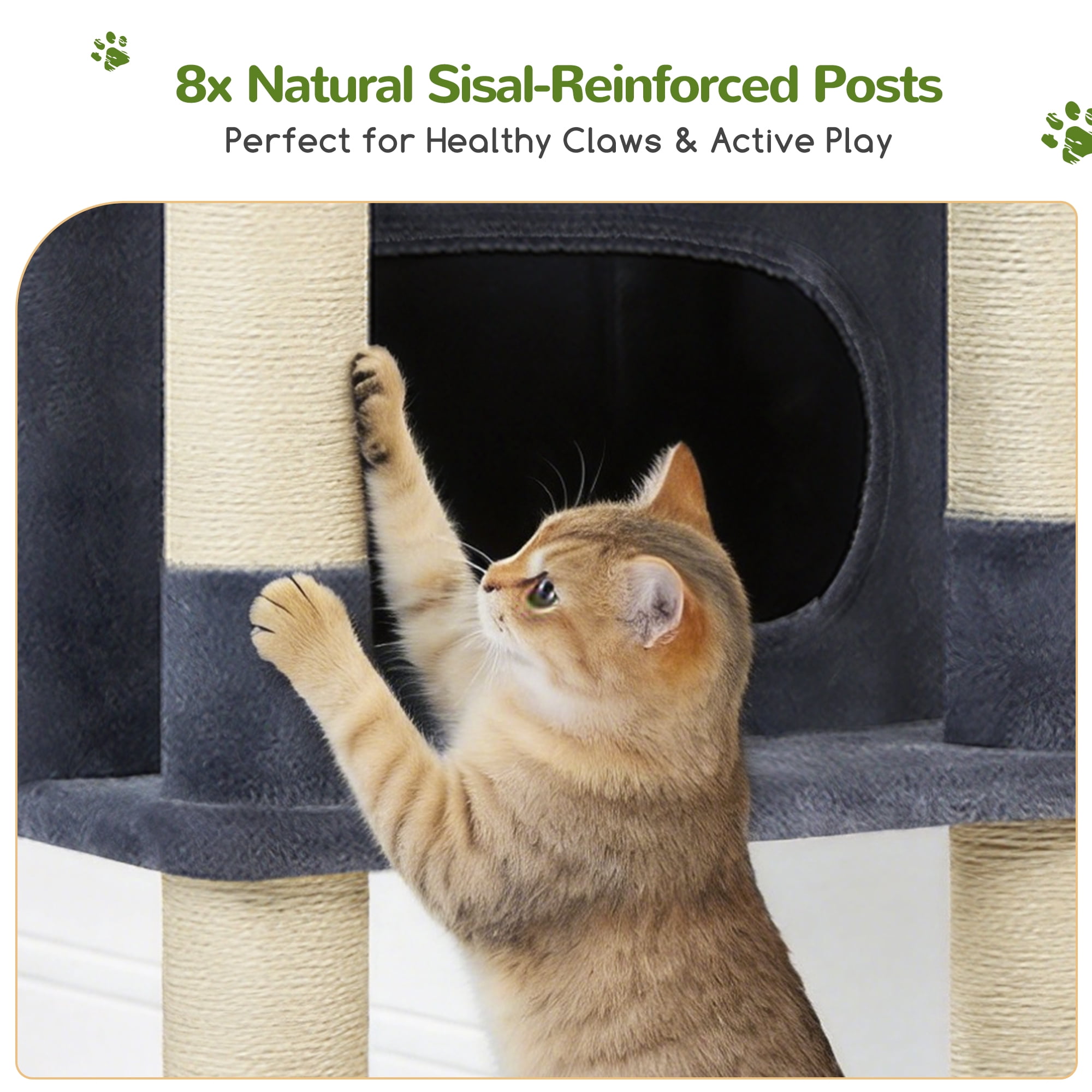 Globlazer 84" Multilevel Large Cat Tree Tower for Indoor Cats with 2 Condos, 3 Hanging Baskets & 8 Scratching Posts, Dark Gray