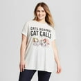 thumbnail image 2 of Women's Juniors Cats Against Cat Calls Short Sleeve Graphic Tee T-Shirt, 2 of 2