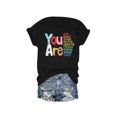 thumbnail image 1 of Comfort Fit Women's Casual Fashion T-Shirt, Short Sleeve, Round Neck, Rainbow Lettering, Inspirational Quote Top for All Seasons, 1 of 6
