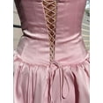 thumbnail image 7 of Women’s Pink Satin Strapless Mini Dress – Puff Hem A-Line Party Dress with Cinched Waist, Plus Size Available, 7 of 7