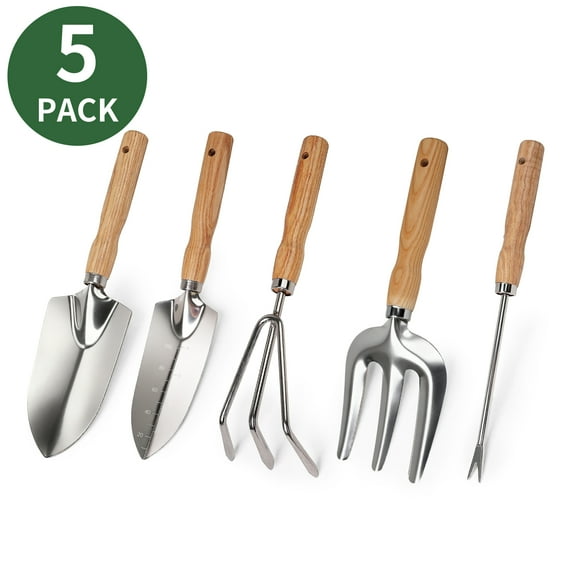 Qissep 5 Piece Garden Tool Set, Stainless Steel Gardening Tools with Anti-Slip Handles,Outdoor Hand Tools,Perfect for Planting, Weeding & Digging,Ideal Holiday Gift for Gardeners