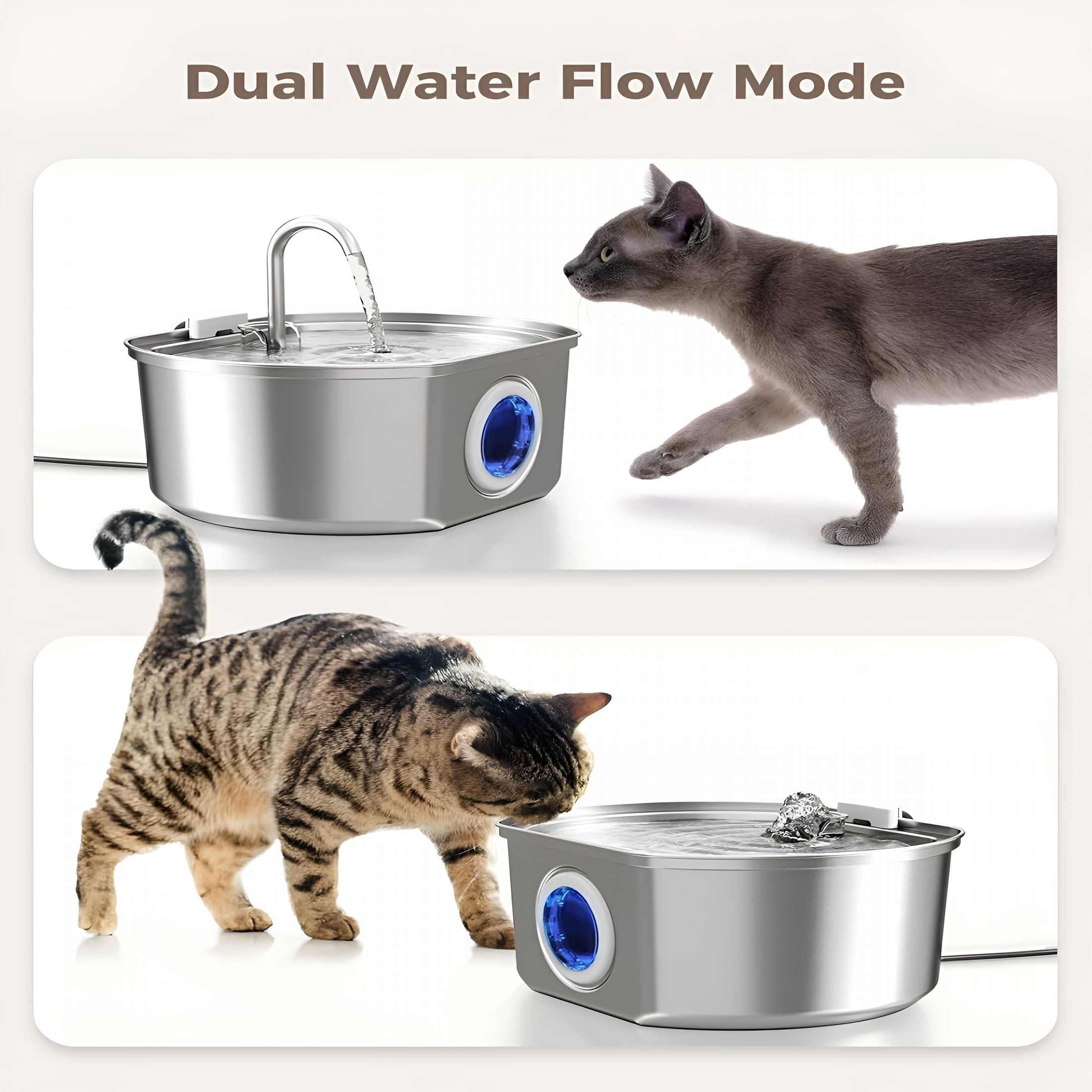 ACDANC Cat Water Fountain Stainless Steel:108oz/3.2L Cat Fountain for Drinking-Pet Water Fountain Inside-Automatic Dog Watering Dispenser Bowl-Pet Feeding&Watering Supplies-Water Level Window