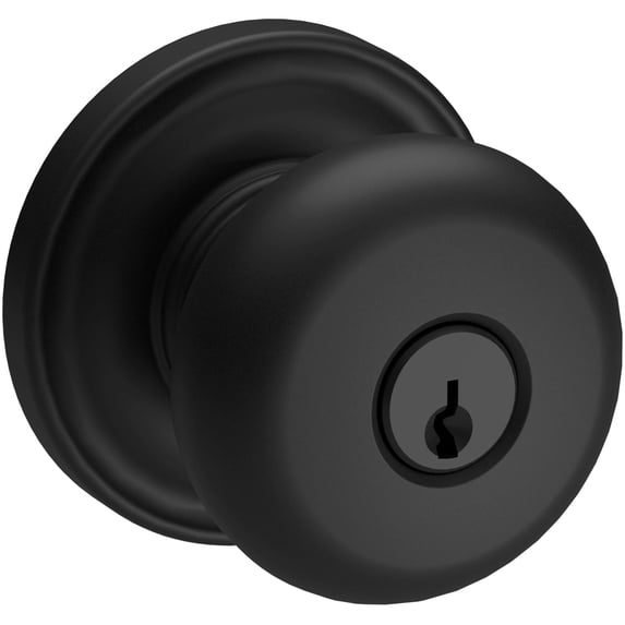 Baldwin Reserve ENROUTRR190 Entry Round Knob and Traditional Rose with 6AL Latch and Dual Strike Satin Black Finish