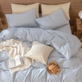 thumbnail image 4 of MooMee Striped Pillowcases 100% Washed Cotton Linen Like Textured Envelope Closure Set of 2 (Cornflower Blue& White Wide Stripes, Standard), 4 of 5