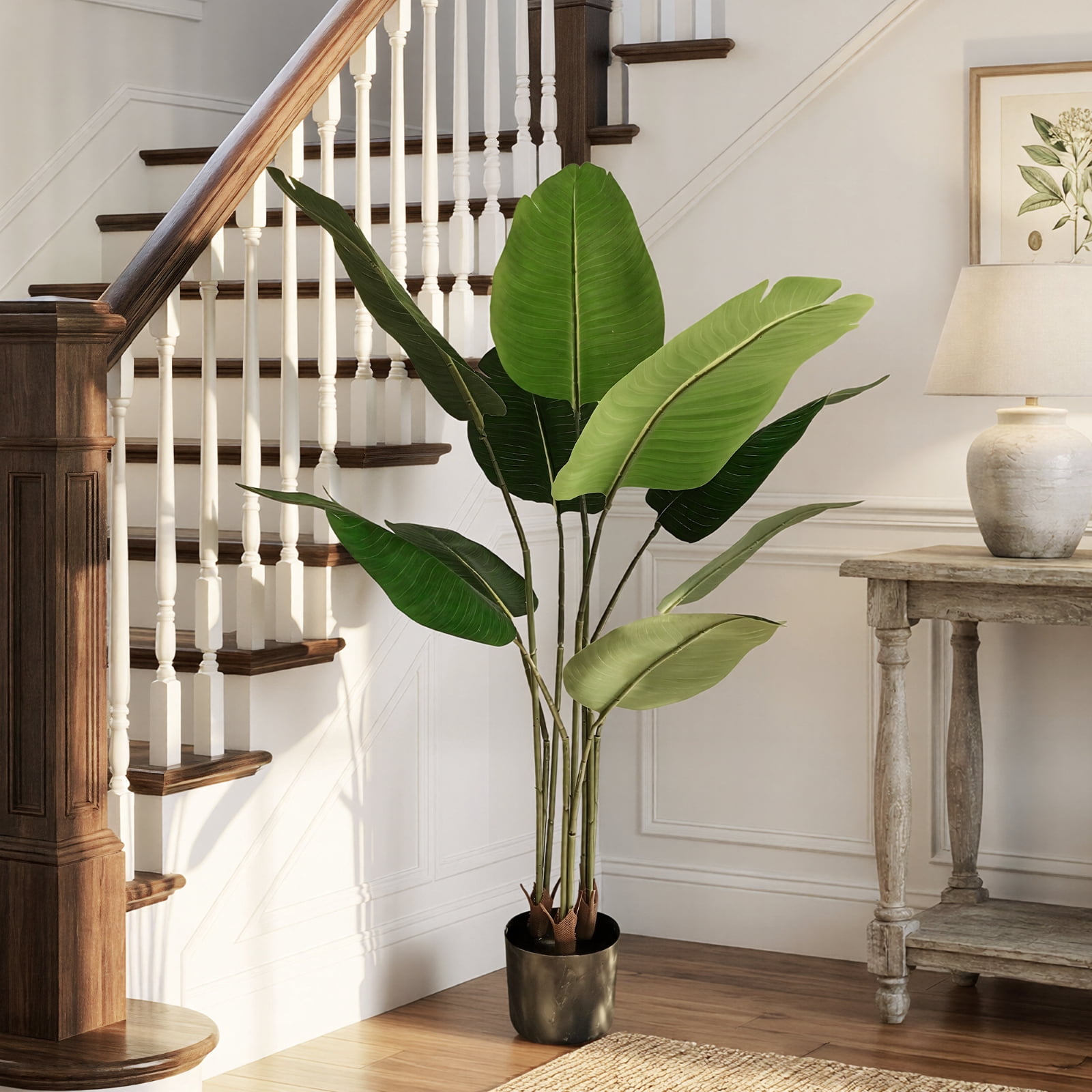 BEAUTYPEAK 4Ft Artificial Birds of Paradise Plant Faux Banana Leaf Tree Fake Tropical Palm Tree Indoor Outdoor Floor Plant
