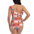 thumbnail image 5 of Salouo Cartoon with Traffic Elements Pattern One Shoulder Ruffled One Piece Swimsuit for Women V Neck Swimwear Tummy Control Bathing Suit-X-Large, 5 of 6