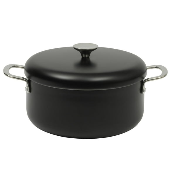 Sur La Table Kitchen Essentials Potluck Porch 5 Quart Aluminum Dutch Oven Pot w/Aluminum Lid PFA FREE Ceramic Interior Cookware Pot - Induction - Black
