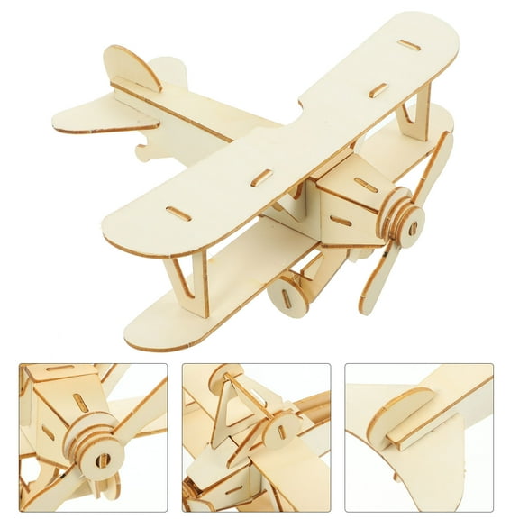 Assemble Plane Puzzle, Wooden DIY Jigsaw Puzzle Handmade Assemble Painting Plane Model Toys for Kids (Wood Color)