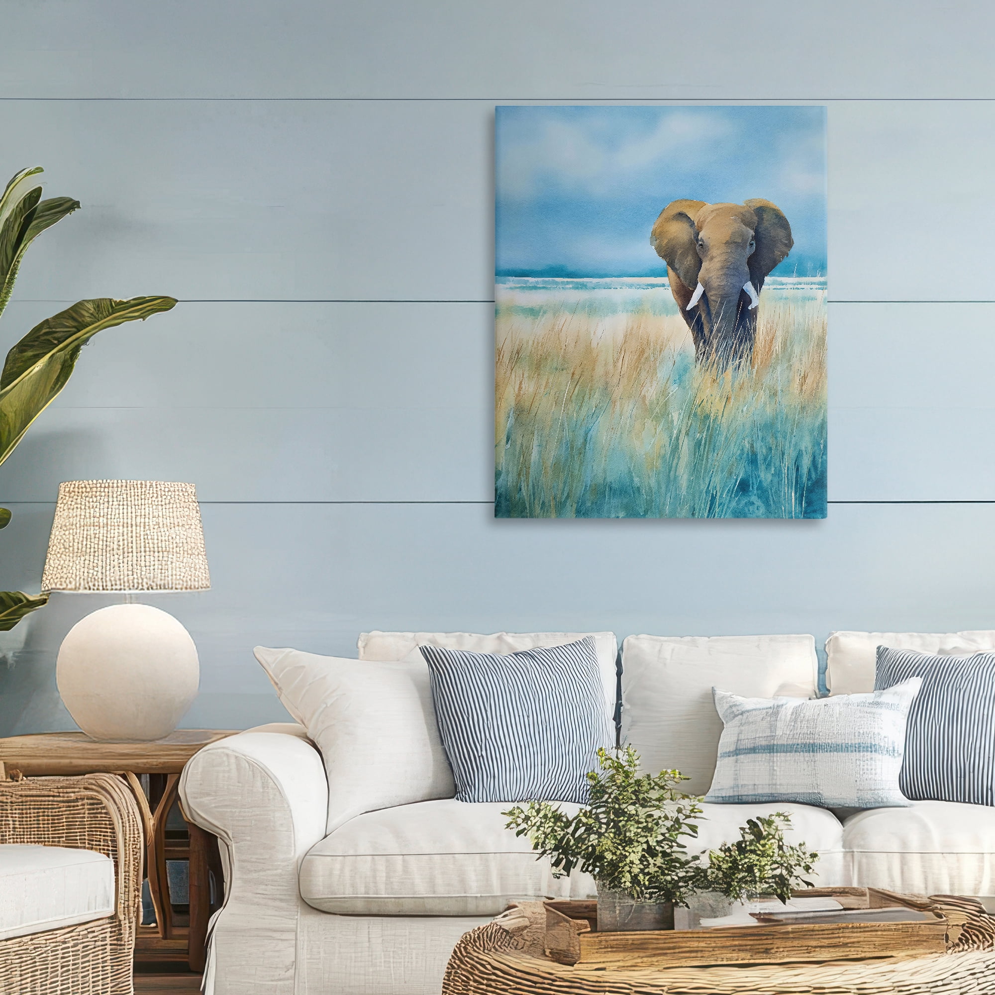 Stupell Industries Blue Grass Elephant Canvas Wall Art, design by Franklyn Gregory