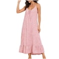 thumbnail image 2 of ClodeEU Women's Plaid Adjustable Spaghetti Strap Dress with Pleated Flared Hem ,Casual Loose Beach Midi Dress Red,Womens Plus M, 2 of 6