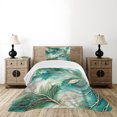 thumbnail image 2 of Ambesonne Teal Quilted Bedspread Set 2 Pcs, Greenery Marble Print Leaves, Twin Size, Dark Seafoam Dark Khaki, 2 of 4