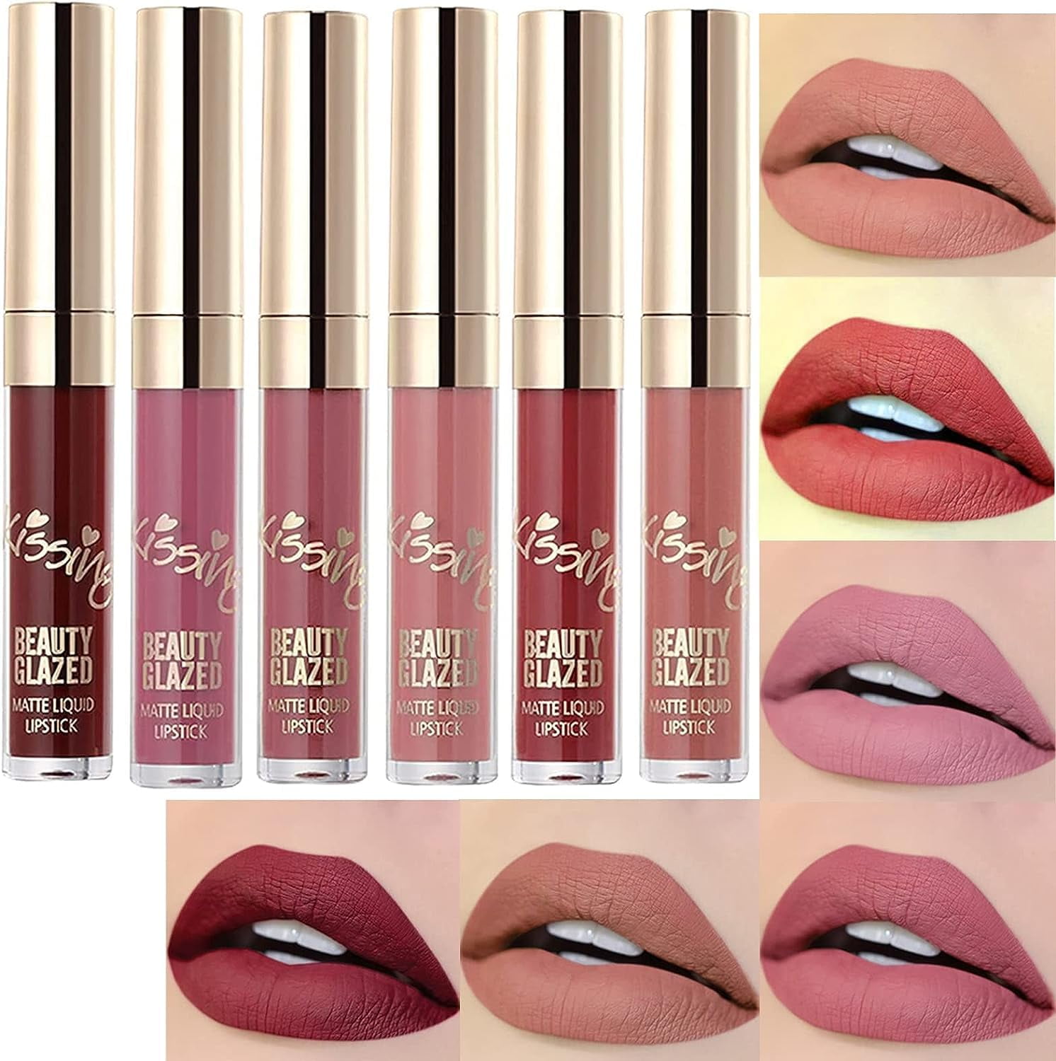 MYUANGO Set of 6 Matte Liquid Lipsticks -Vegan, Long Lasting, Waterproof,  Non-Stick Finish for Women and Girl