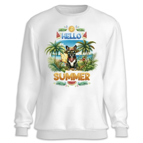 French Bulldog Hello Summer with Sunglasses and Surfboard Tropical Vibes Sweatshirt Unisex Merch Dog Lover Gifts - 00007