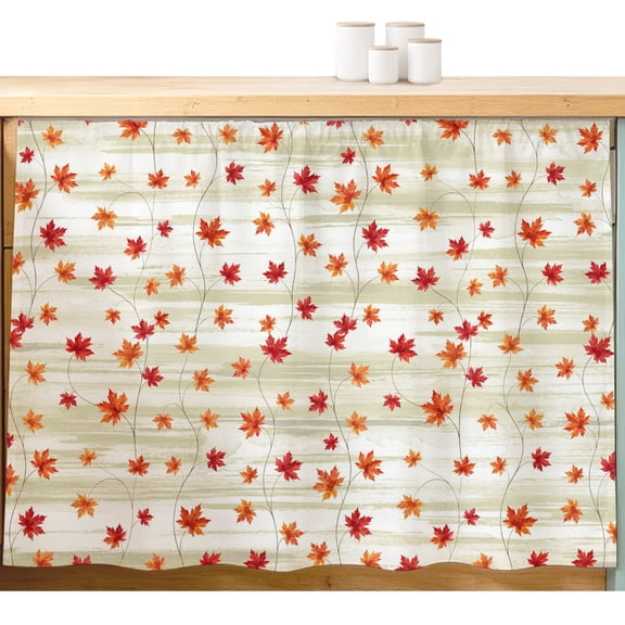 Rustic Botanical Small Cabinet Curtain 11''x13'', Fall Maple Leaves Farmhouse Wood Beige Bathroom Sink Skirt for Kitchen Vanity Pedestal, Laundry Privacy Drape Waterproof Dishwasher Curtains