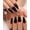 Black, variant on Black Press Stiletto Nails Medium Length Glossy Nails with Fire Design Stick Nails Long Full Cover Artificial False Nails Manicure for Women (Black Flame)