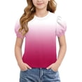 thumbnail image 2 of Atogsazn Kids Girls Gradient T-shirt Casual Summer Puff Sleeve Pullover Loose Fit Tshirt Basic Tee Tops Hot Pink 14-15 Years Fashion, 2 of 8