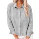 thumbnail image 2 of Neewe Womens Smocked Cuffed Striped Plain Shirt Casual Collar Long Sleeve Oversized Button Down Blouse Tops with Pocket Shirred, 2 of 7