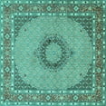 thumbnail image 1 of Ahgly Company Machine Washable Indoor Square Medallion Turquoise Blue Traditional Area Rugs, 8' Square, 1 of 4