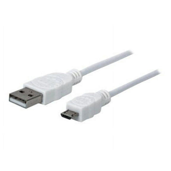Manhattan Hi-Speed USB Type-A Male to USB Micro-B Male Cable, 480 Mbps, 3 ft., White