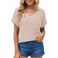 thumbnail image 3 of UVN Womens Summer Tops Short Sleeve V Neck Blouses Ladies Casual Waffle Knit Trendy Tunic Shirts, 3 of 8