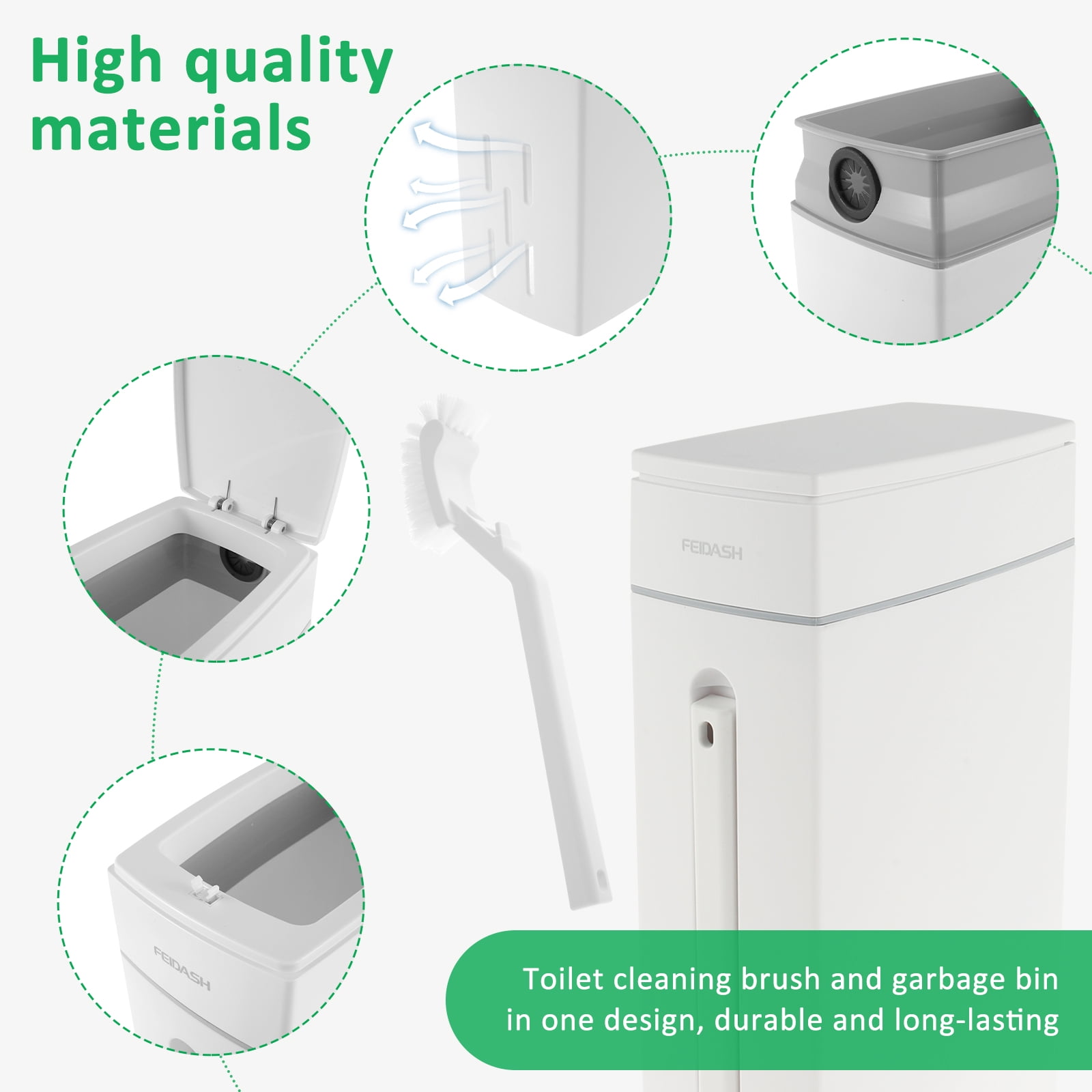 FVKRNYZ Trash Can with Toilet Brush Holder Press-Type Plastic Garbage Can 4.5L Slim Rectangular Trash Bin for Toilet Kitchen