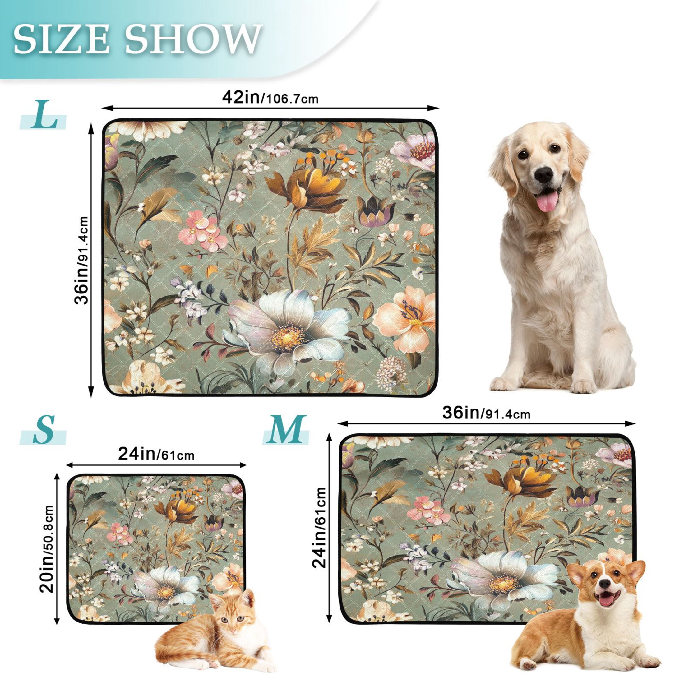 Washable Pet Pee Pads with Super Absorbent Reusable Training Pads for Dogs & Cats Pastel Vintage Floral