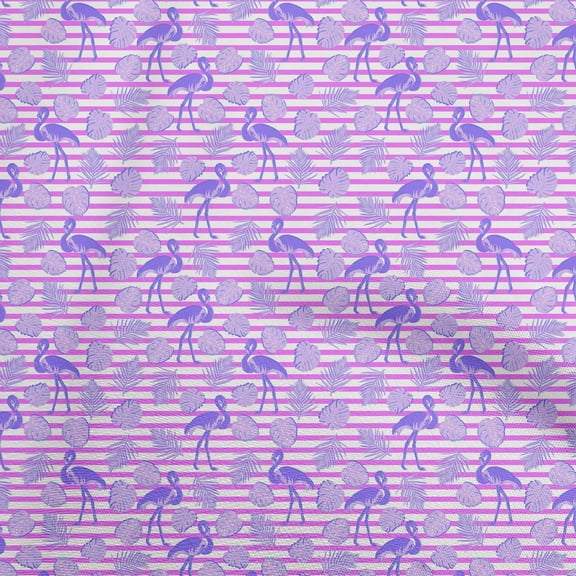 oneOone Cotton Cambric Lavender Fabric Tropical Flamingo With Stripes Fabric For Sewing Printed Craft Fabric By The Yard 42 Inch Wide