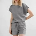 thumbnail image 4 of GZWYHT Ensembles Lounge pour Femmes Ensembles Confortables pour Femmes Vêtements Shorts pour Femmes Coton Lin Haut Rétro Mode Ensemble de Shorts à Cordon Ensembles Deux Pièces pour Femmes Ensembles Deux Pièces pour Femmes Été Gris TTG, 4 of 8