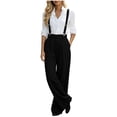 thumbnail image 4 of Zynoxe Womens Plus Size Wide Leg Pants Trendy Straight Pleated Detachable Suspender High Waistband Suit Trousers with Pockets Black S, 4 of 8