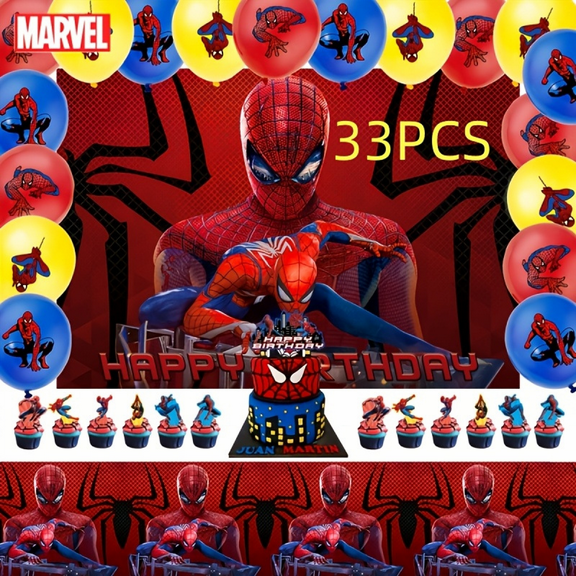 ZHZIYAG Spider-Man Birthday Party Supplies, Cartoons Theme Party Decoration Set for Kids, Include Banner,Balloons,Cake Cupcake Toppers,for Boys Girls Theme Party WW728#595