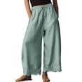 thumbnail image 2 of Resicozy Cropped Lace-Hem Pants for Women High Waisted Drawstring Wide Leg Pants Casual Lightweight Trousers with Pockets Green XL, 2 of 6