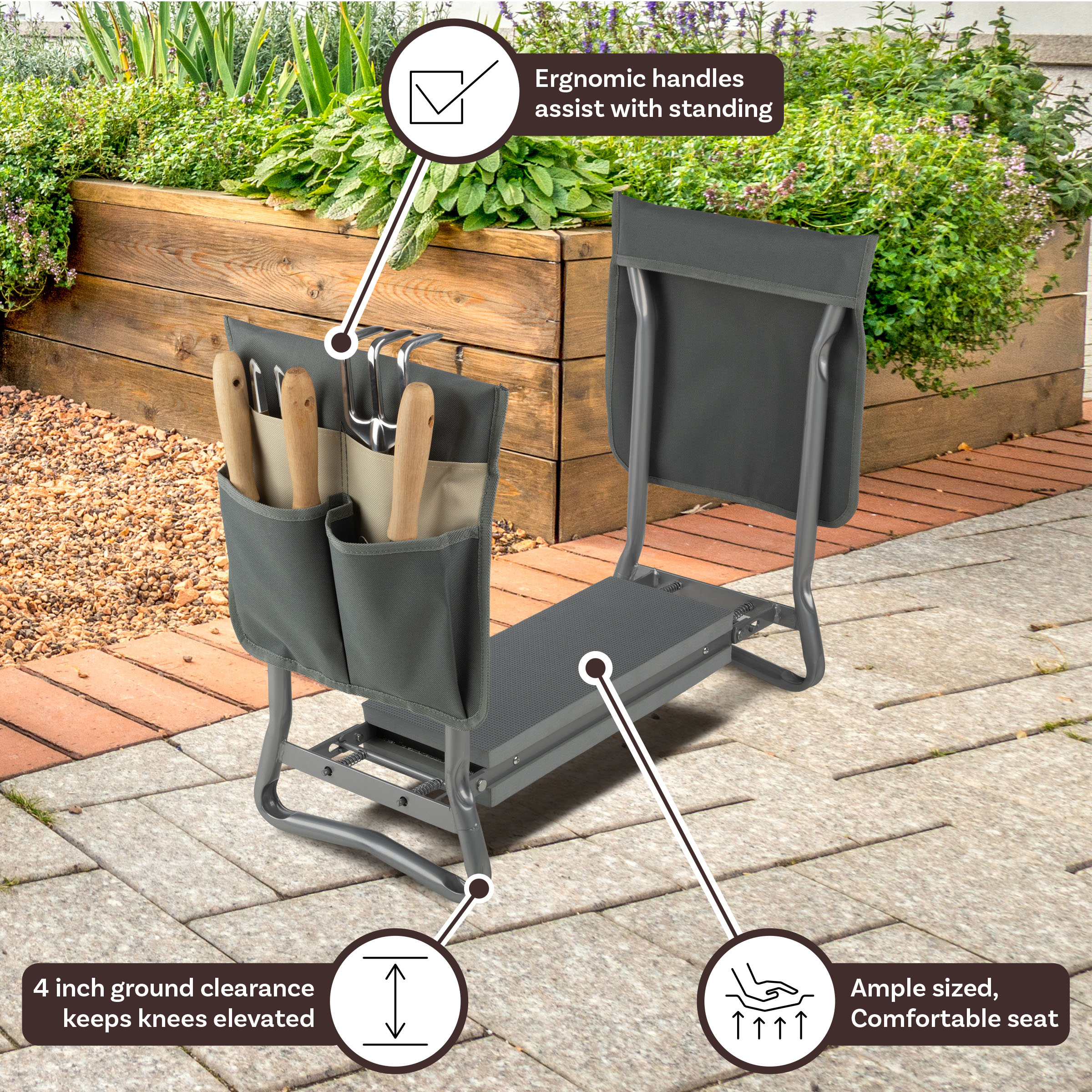 Pure Garden 2-in-1 Kneeler Stool with Tool Pouches photo 6
