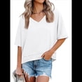 thumbnail image 3 of Camisetas de Verano con Cuello en V para Mujer, Blusas Casuales de Corta, Holgadas y Básicas. XL, 3 of 9