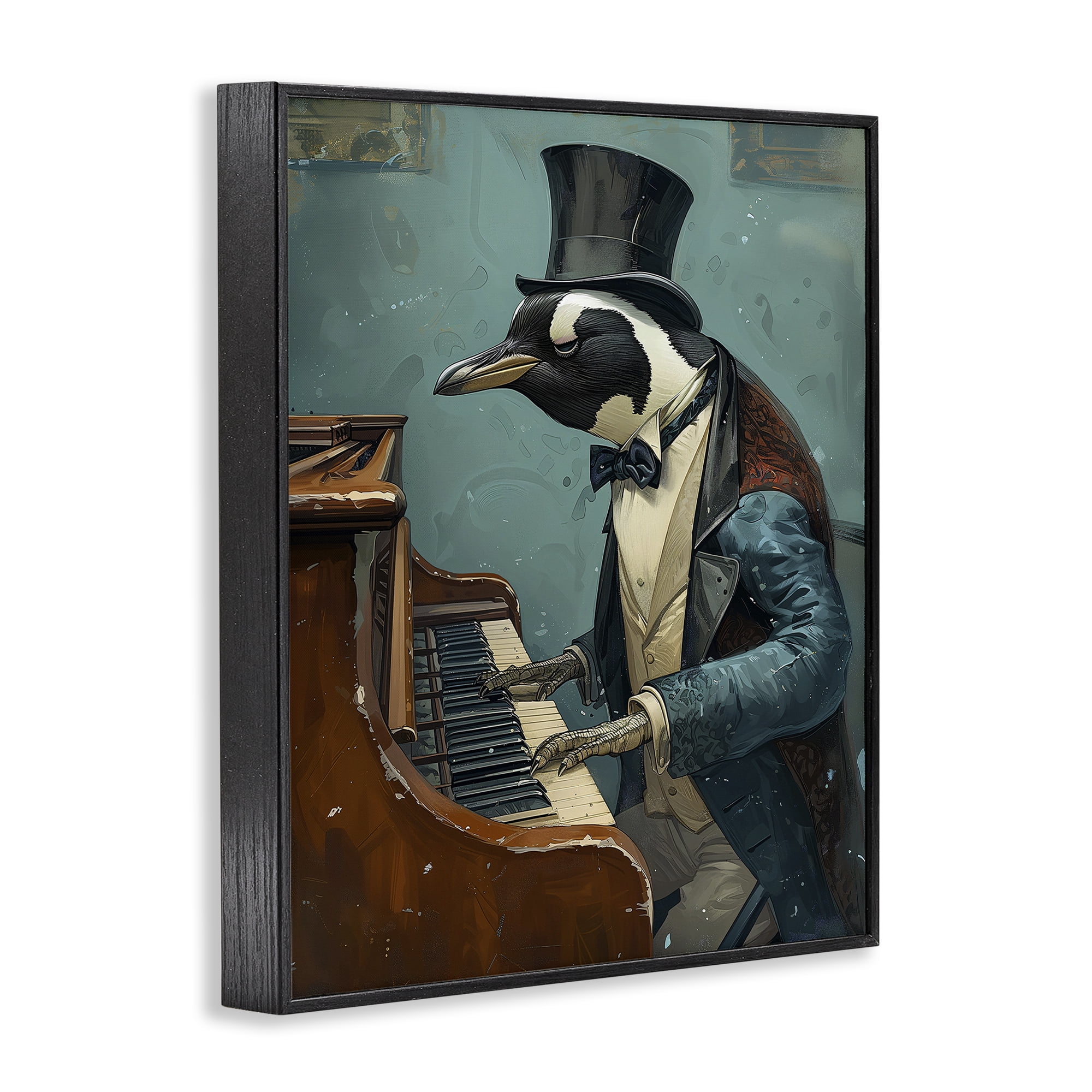 Stupell Industries Piano Playing Penguin Animals & Insects Painting Black Framed Art Print Wall Art, 11 x 14