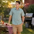 thumbnail image 5 of Mens Button Down Short Sleeve Shirts Green Plaid Shirts for Men Dress Shirt Oxford Collar with Pocket XL, 5 of 9