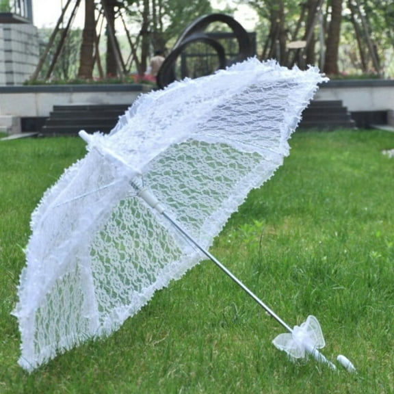 20 inch Lace Parasol Umbrella Decoration Wedding Bride Handmade Photography Prop Umbrella for Lady Costume 1920s Party White