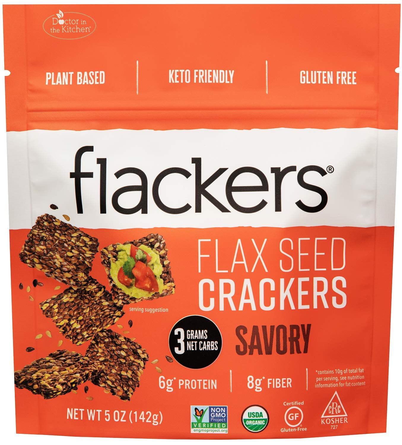 Doctor In The Kitchen Flackers Organic Flax Seed Crackers Savory Garlic