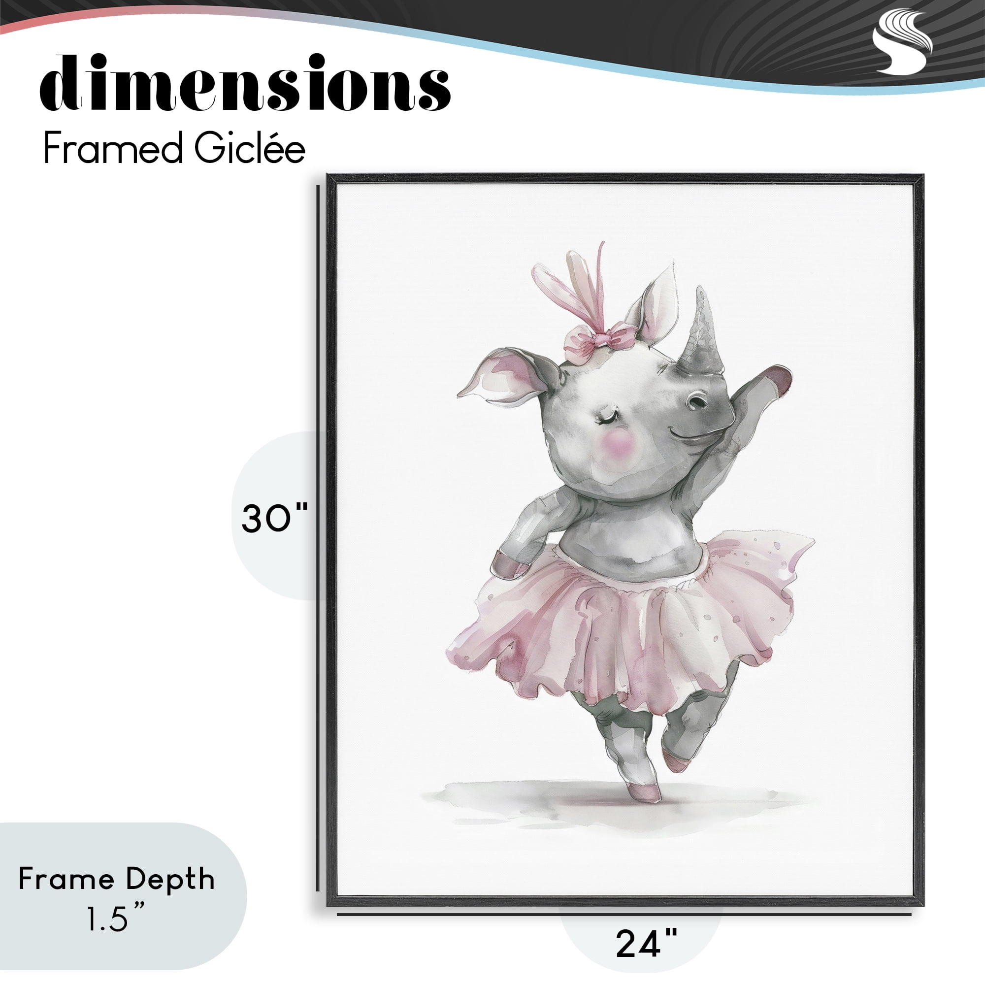 Stupell Industries Ballerina Rhino in Pink Tutu Black Framed Giclee Art, design by LSR Design Studio