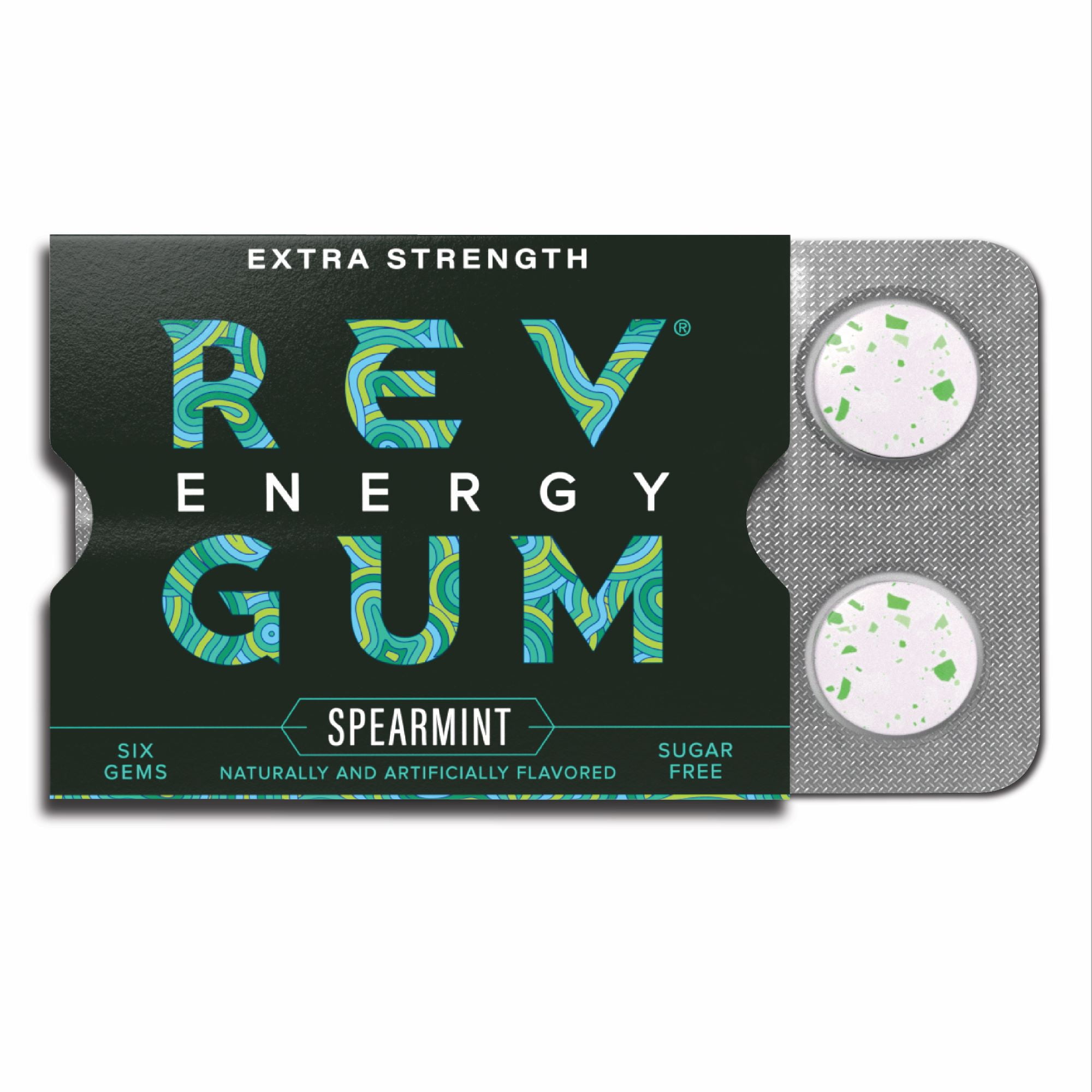 Rev Gum Sugar Free Extra Strength Spearmint Energy Gum, 12 Pks (72 Count)