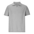 thumbnail image 3 of Mens Knitted Polo Shirt Muscle Short Sleeve V Neck Stretch Casual Slim Fit Vintage Ribbed Golf T-Shirt Gray S, 3 of 5